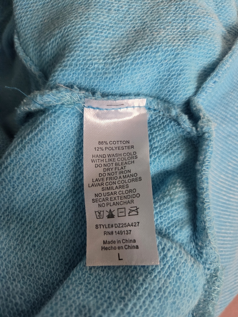 Double Zero Washed Light Blue Zip Hoodie NWOT - Picture 3 of 4